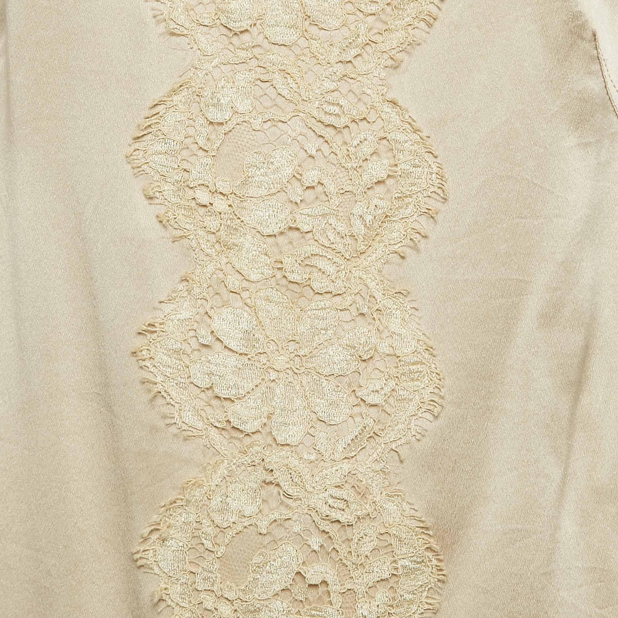 Dolce & Gabbana Cream Lace Trim Satin Puff Sleeve Blouse M In Fair Condition For Sale In Dubai, Al Qouz 2