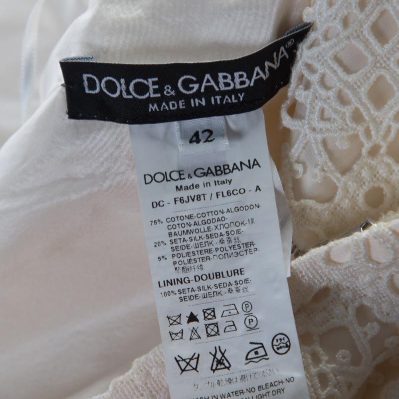 Gray Dolce & Gabbana Cream Lace Waist Bow Detail Maxi Dress M
