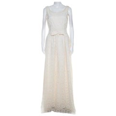 Dolce 
Gabbana Cream Lace Waist Bow Detail Maxi Dress M