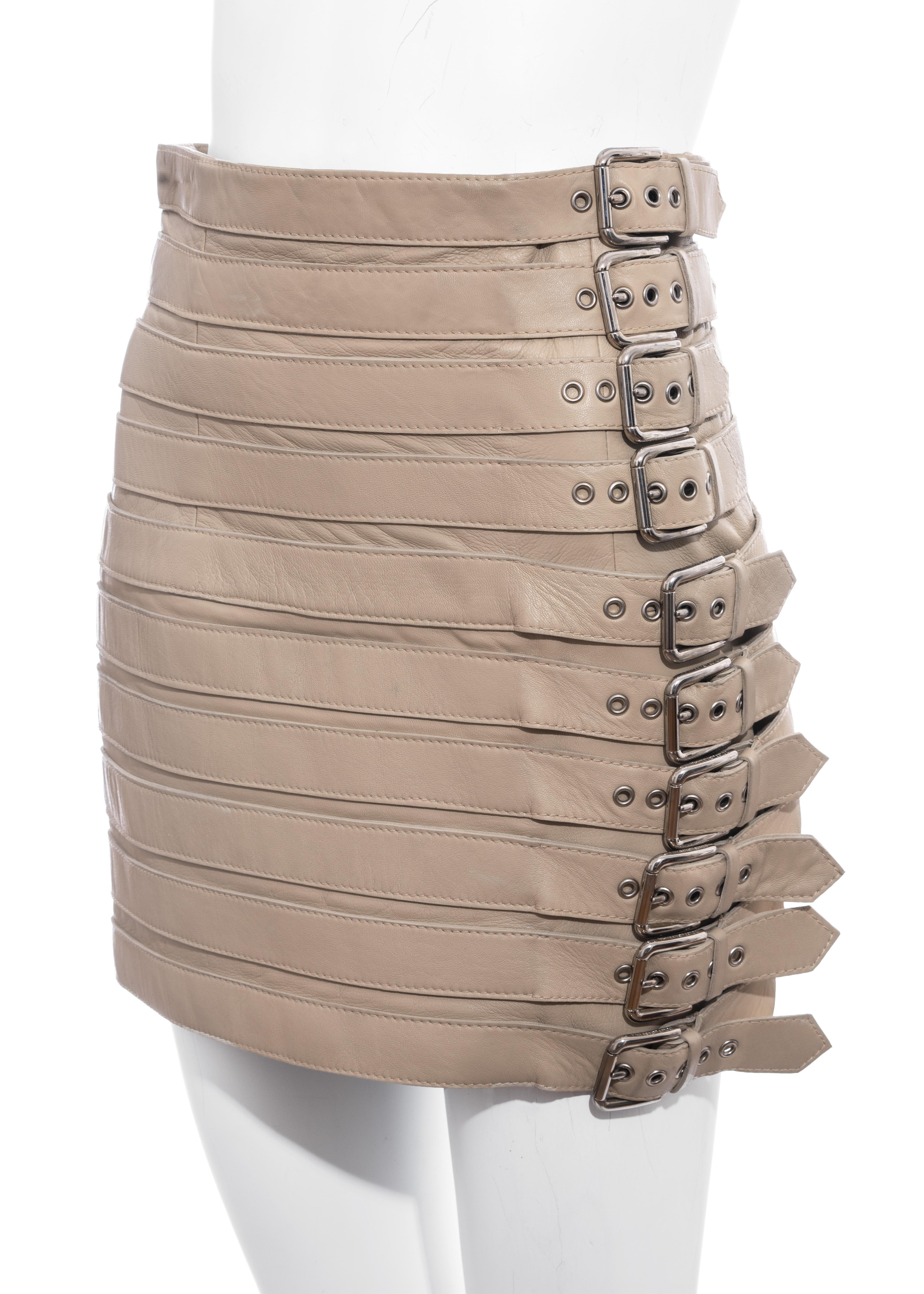 cream leather mini skirt