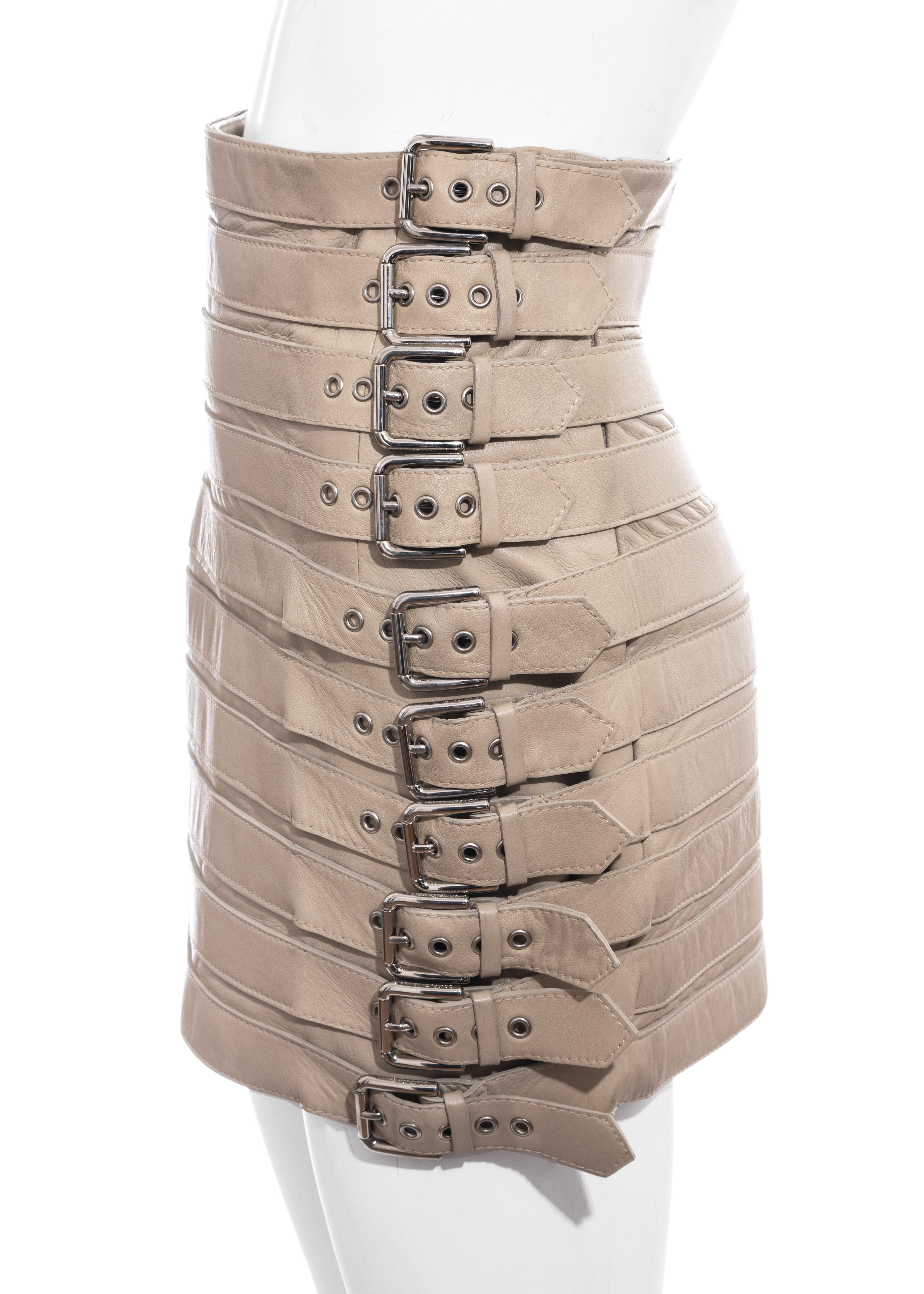 Dolce & Gabbana cream lambskin leather buckled mini skirt, ss 2003 In Excellent Condition In London, GB