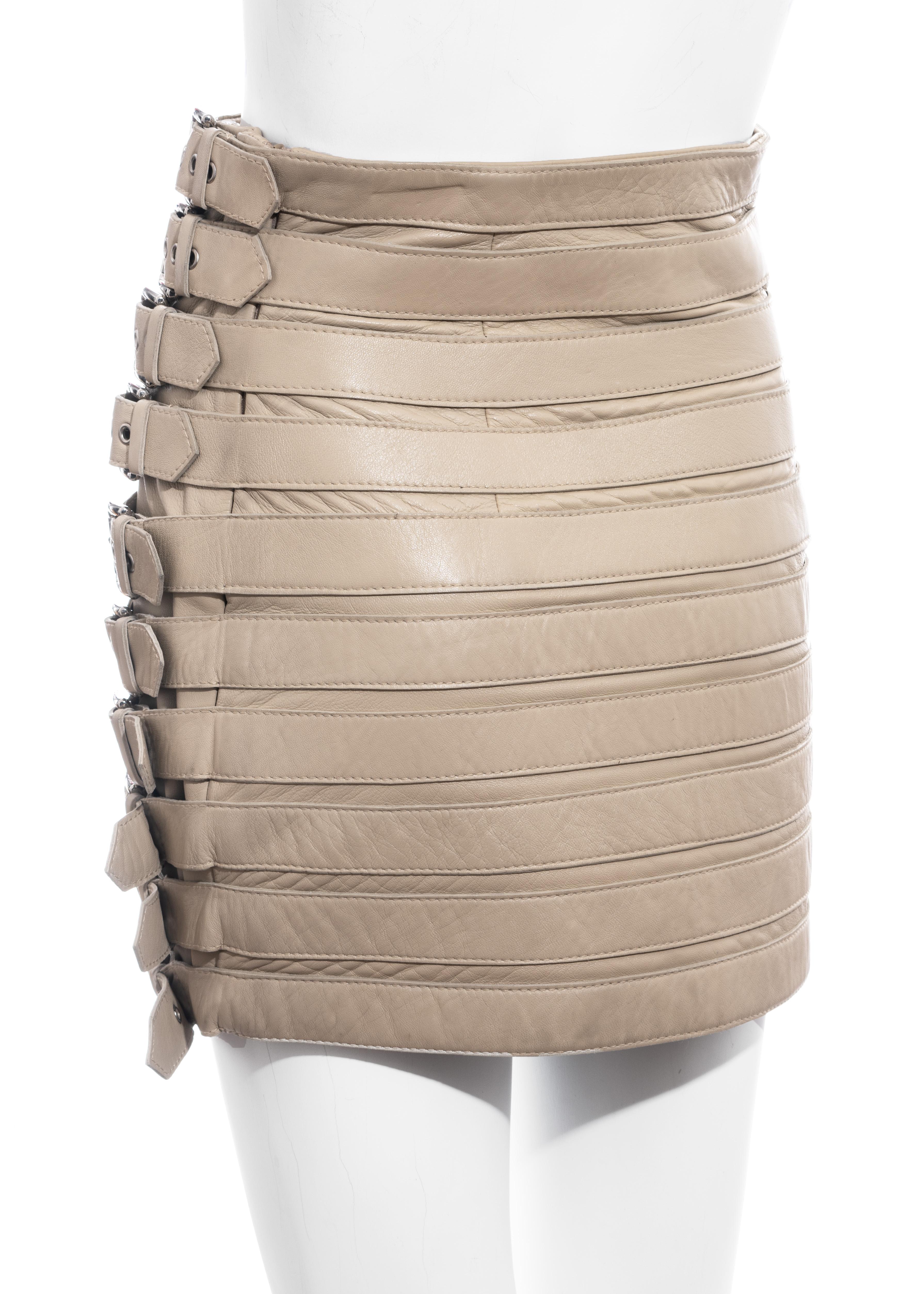Women's Dolce & Gabbana cream lambskin leather buckled mini skirt, ss 2003