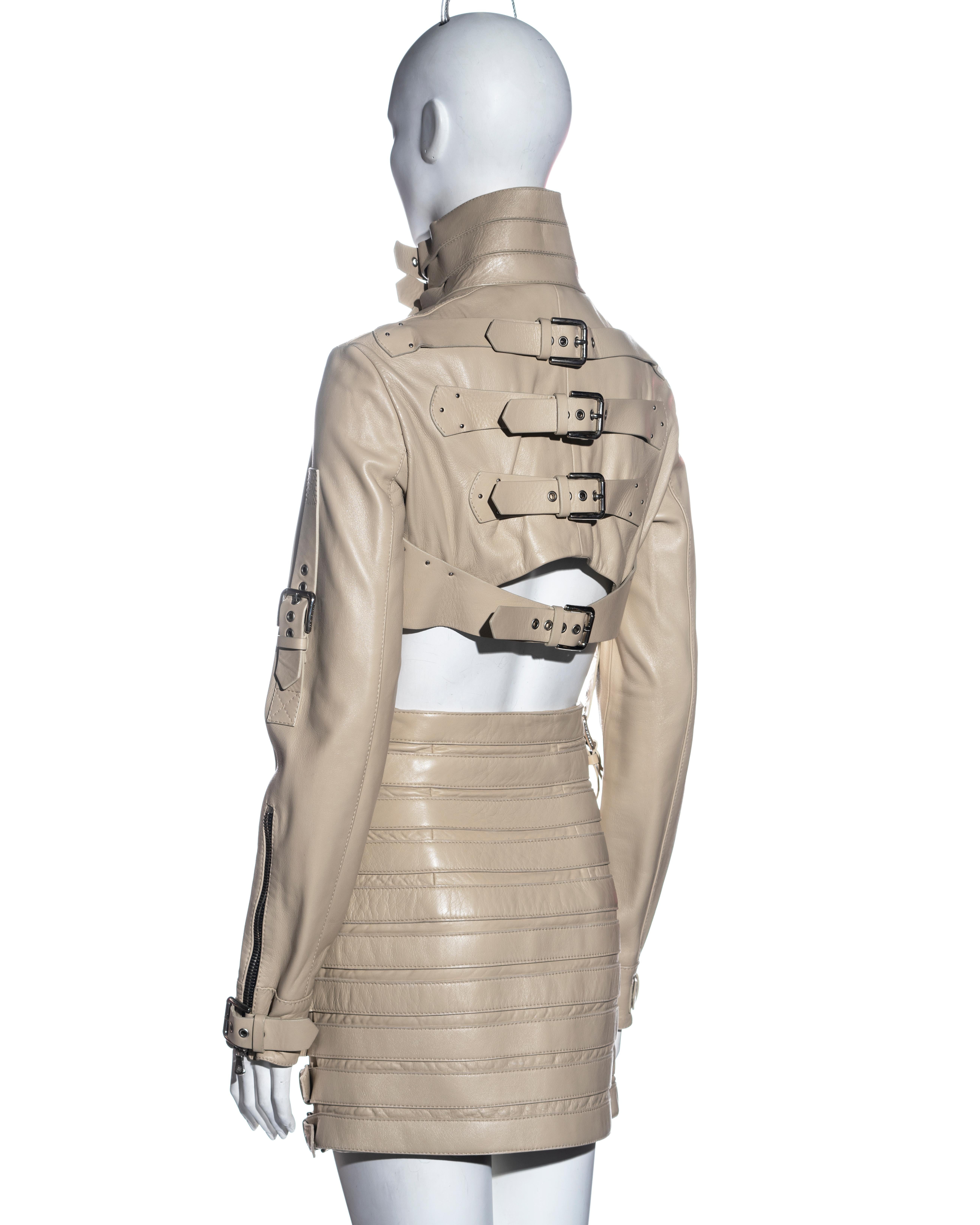Dolce & Gabbana cream lambskin leather jacket and mini skirt set, ss 2003 2
