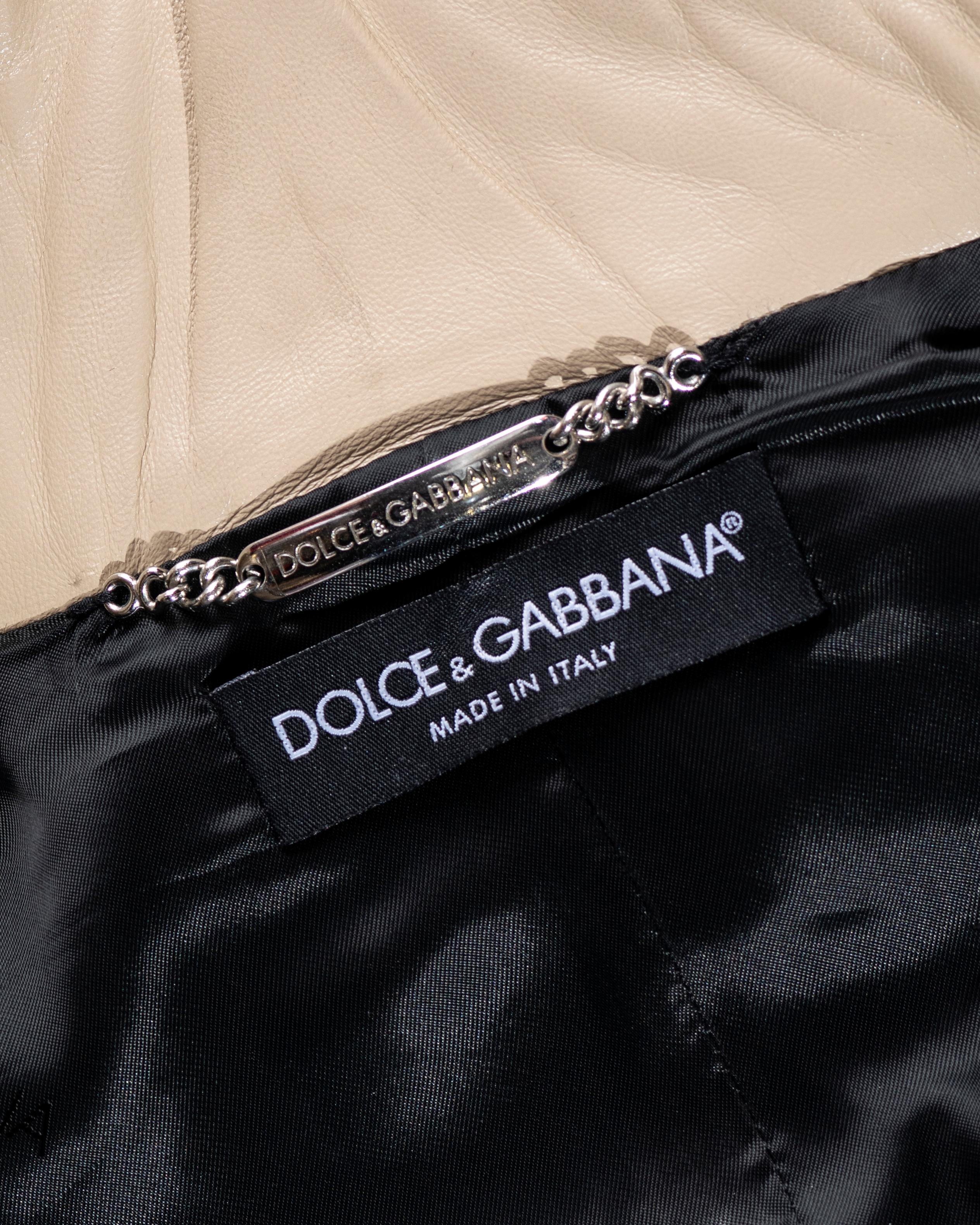 Dolce & Gabbana cream lambskin leather jacket and mini skirt set, ss 2003 5