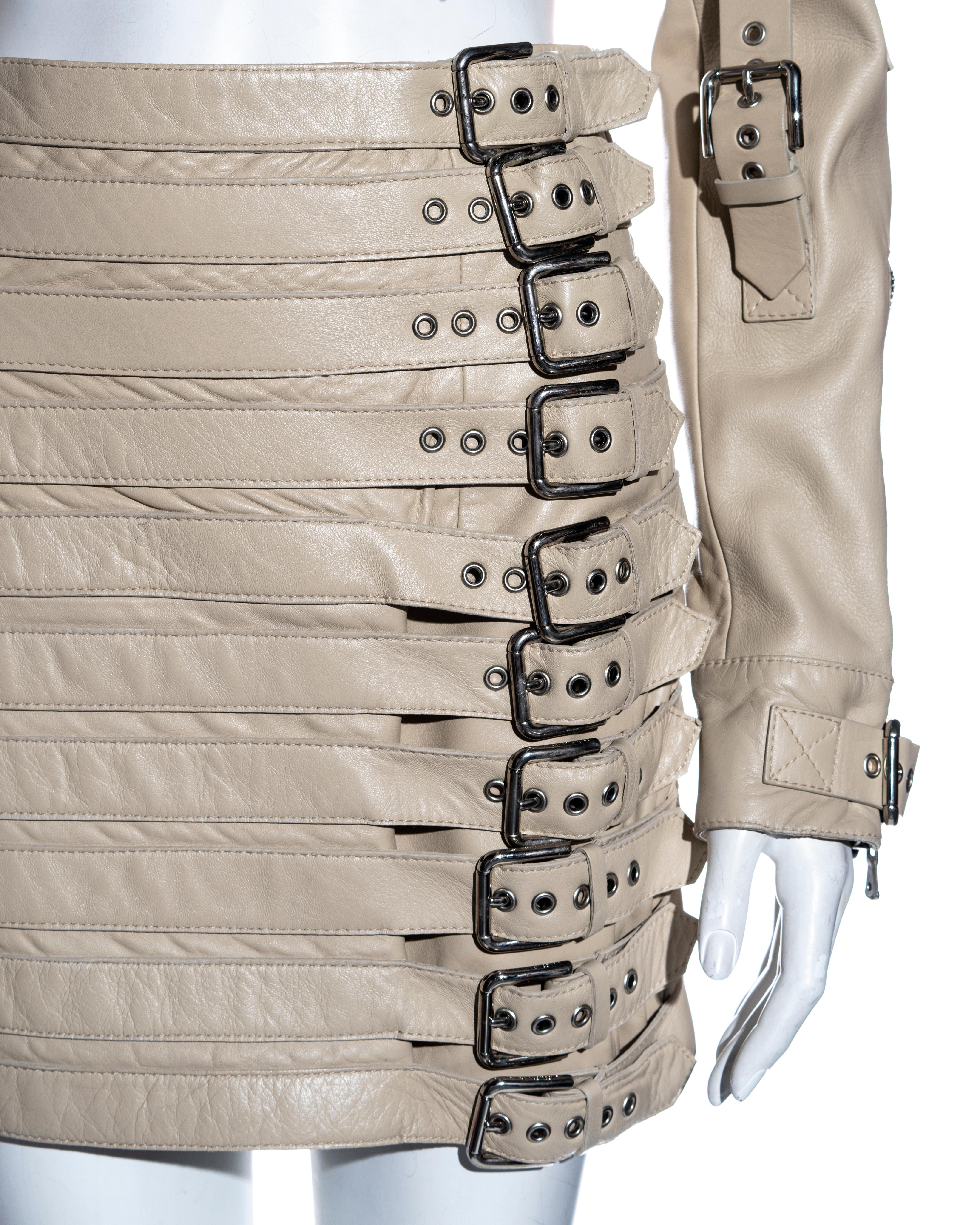 Dolce & Gabbana cream lambskin leather jacket and mini skirt set, ss 2003 In Excellent Condition In London, GB