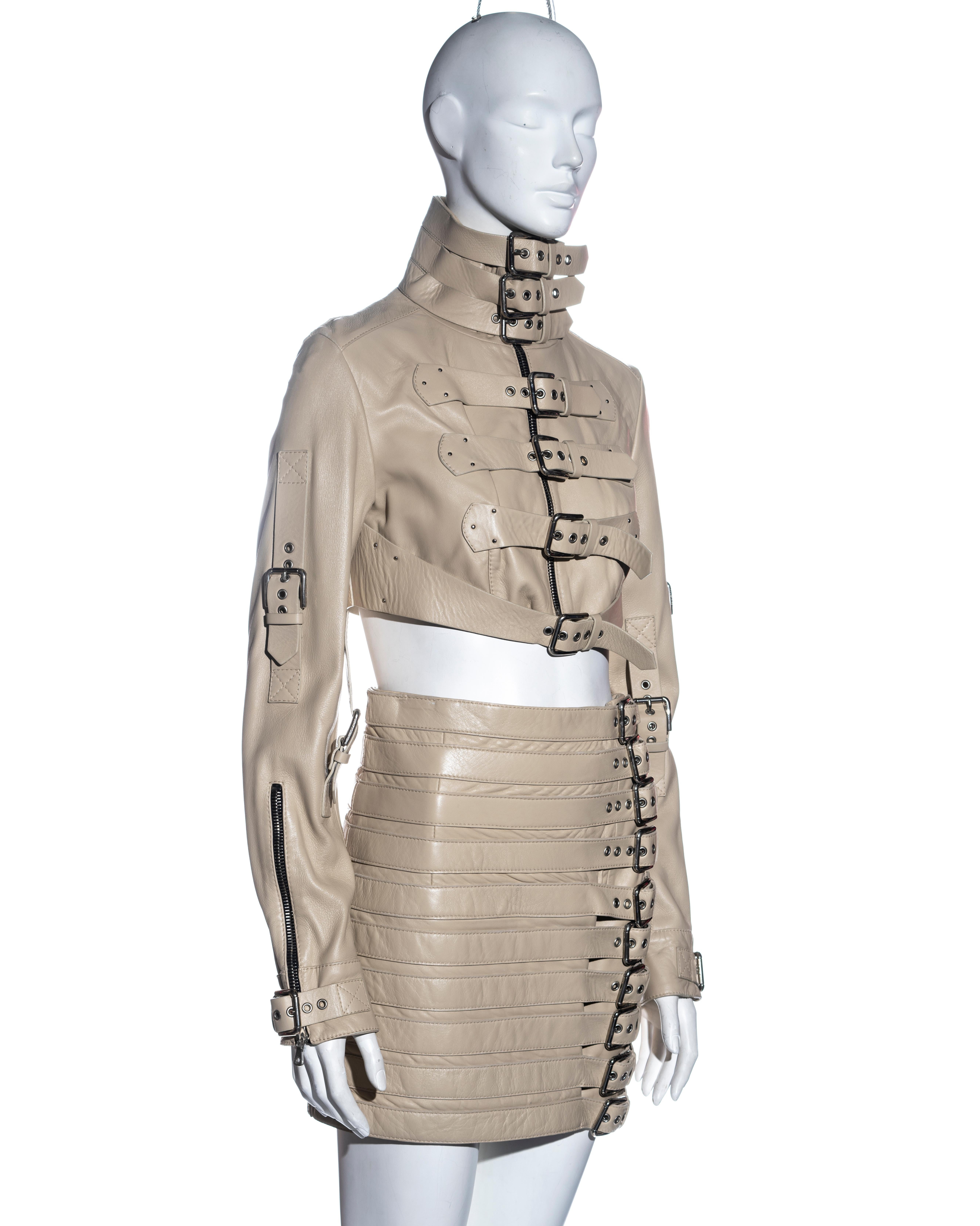 Women's Dolce & Gabbana cream lambskin leather jacket and mini skirt set, ss 2003
