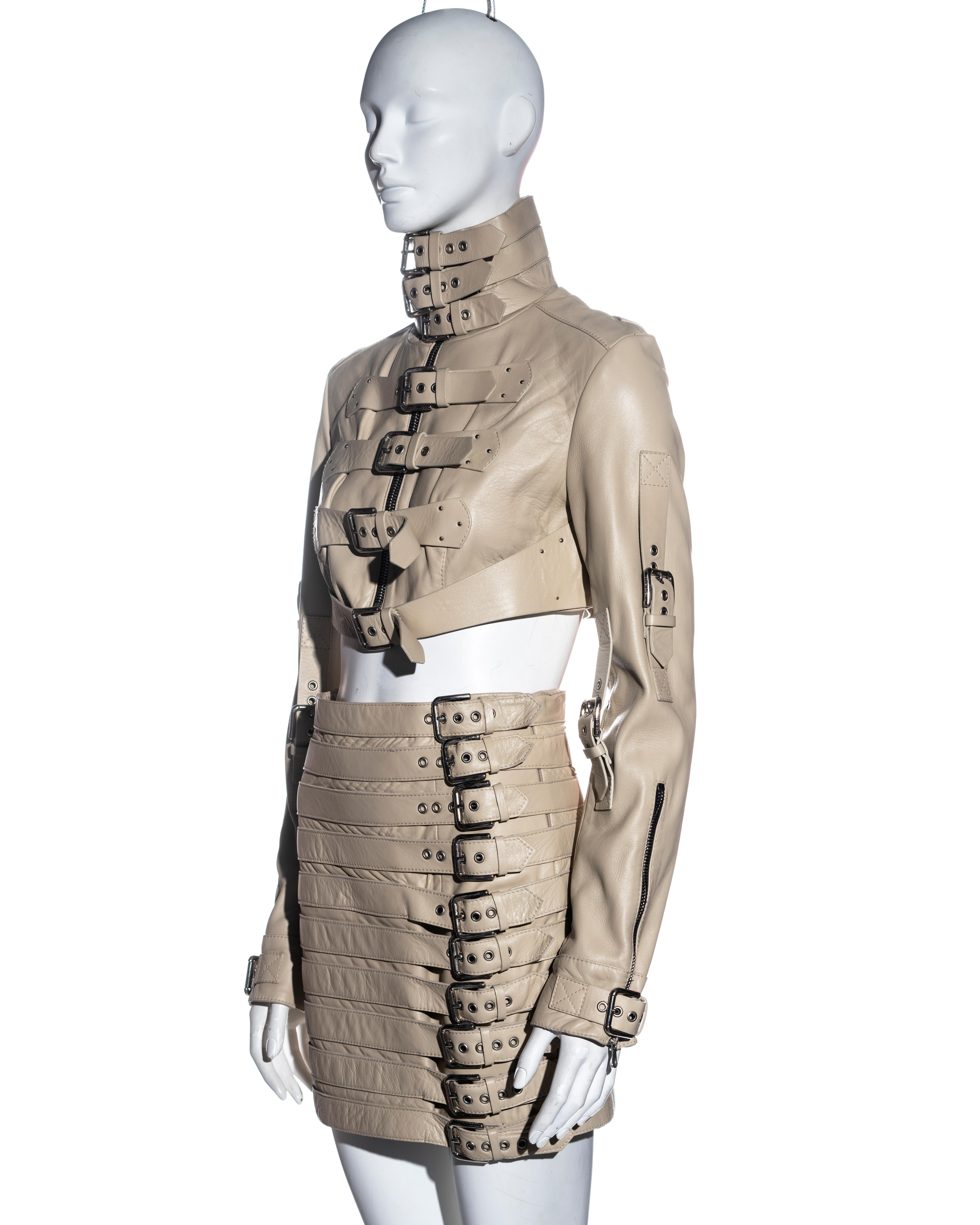 Dolce & Gabbana cream lambskin leather jacket and mini skirt set, ss 2003 1