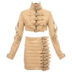 Dolce & Gabbana cream leather buckled cropped jacket and mini skirt, ss 2003