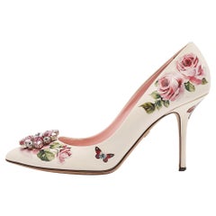 Dolce 
Gabbana Cream Leather Crystal Embellished Pumps Size 41