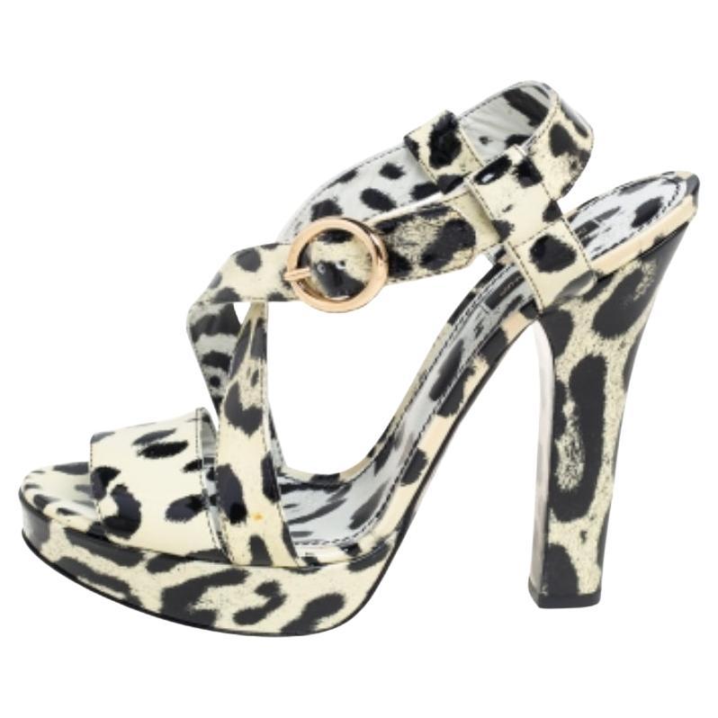 Sandales à plateforme Dolce & Gabbana crème/cuir imprimé léopard à la cheville, taille 40