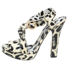 Dolce & Gabbana Cream/Leather Leopard Print Ankle Strap Platform Sandals Size 40