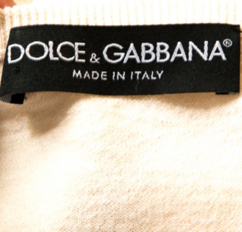 Dolce & Gabbana Creme Zitrone Druck Seide Wolle Strickjacke M im Zustand „Gut“ im Angebot in Dubai, Al Qouz 2