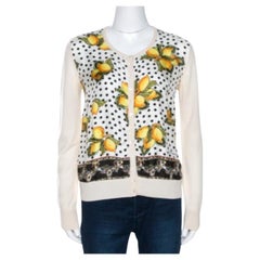 Dolce & Gabbana Cream Lemon Print Silk Wool Cardigan M