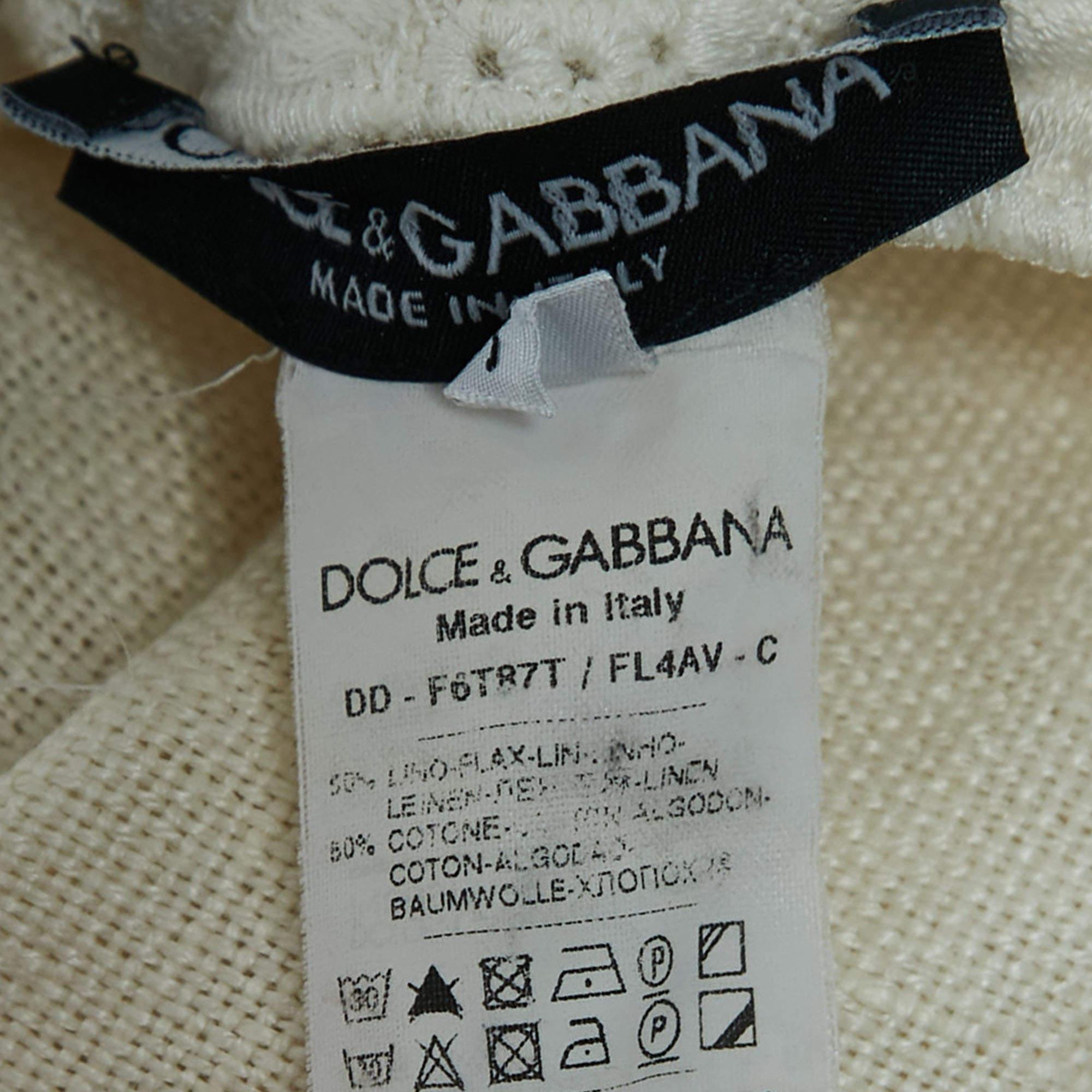 Dolce & Gabbana Cream Linen Blend Sheath Midi Dress XS In Good Condition In Dubai, Al Qouz 2