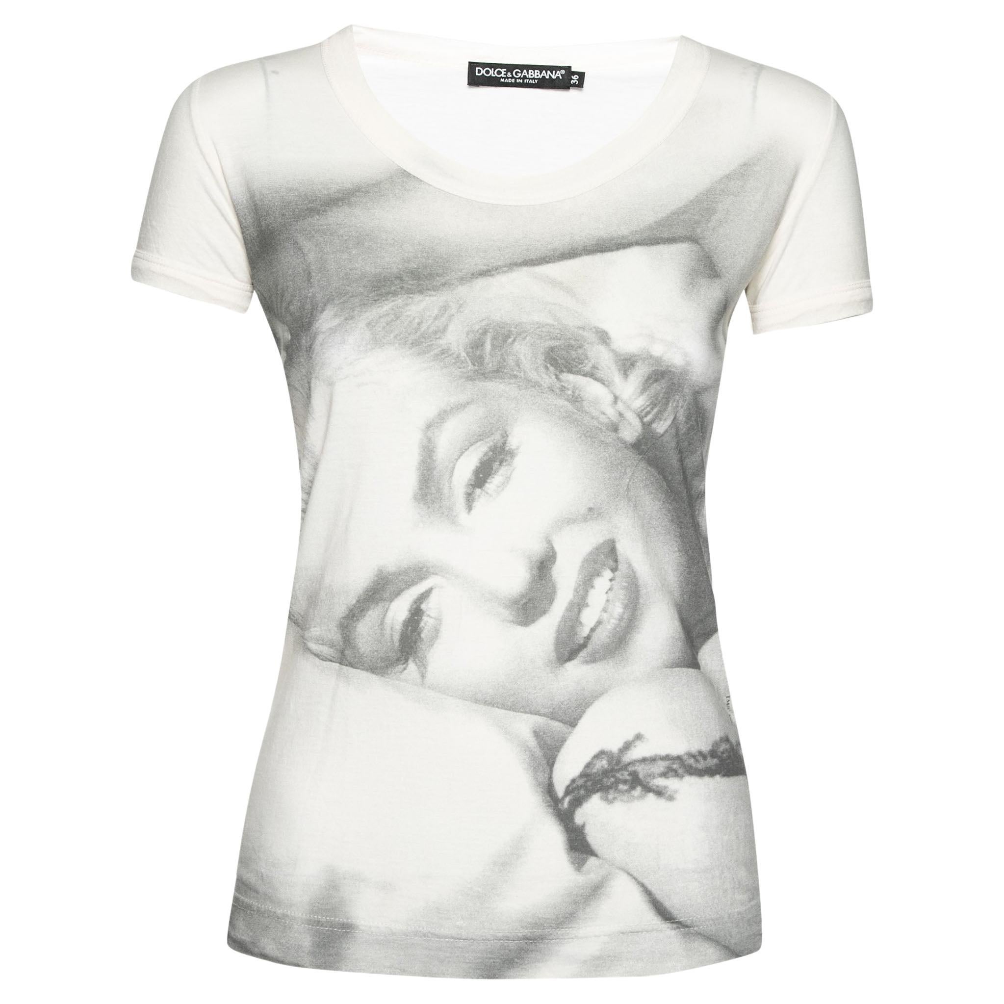 Dolce & Gabbana Cream Marilyn Monroe Printed Cotton T-Shirt XS For Sale