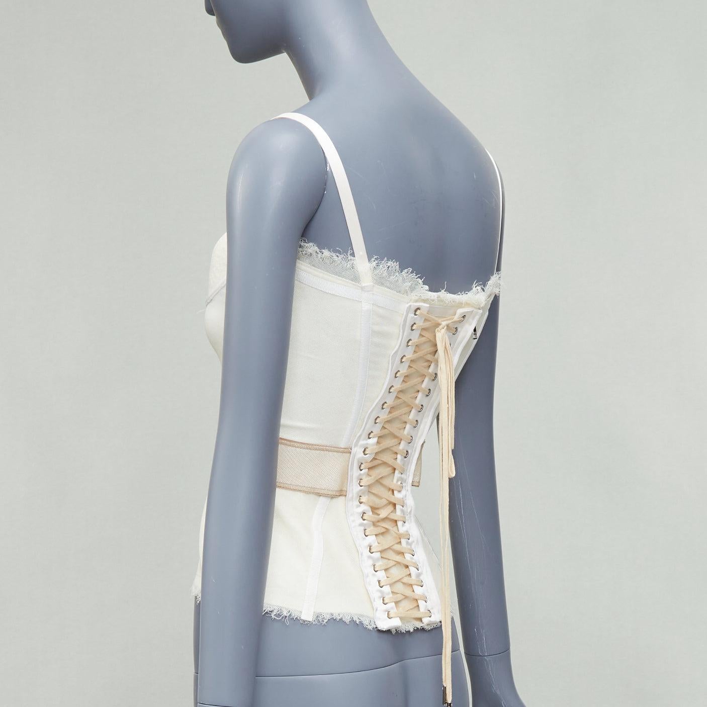 Women's DOLCE GABBANA cream mesh lace trim corset bustier IT38 XS For Sale