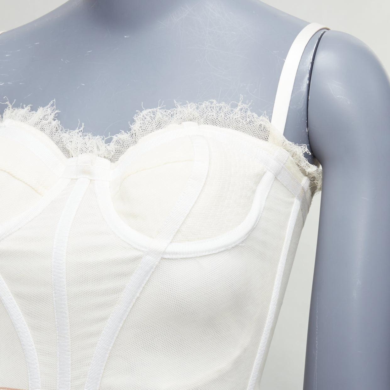 DOLCE GABBANA cream mesh lace trim corset bustier IT38 XS For Sale 1