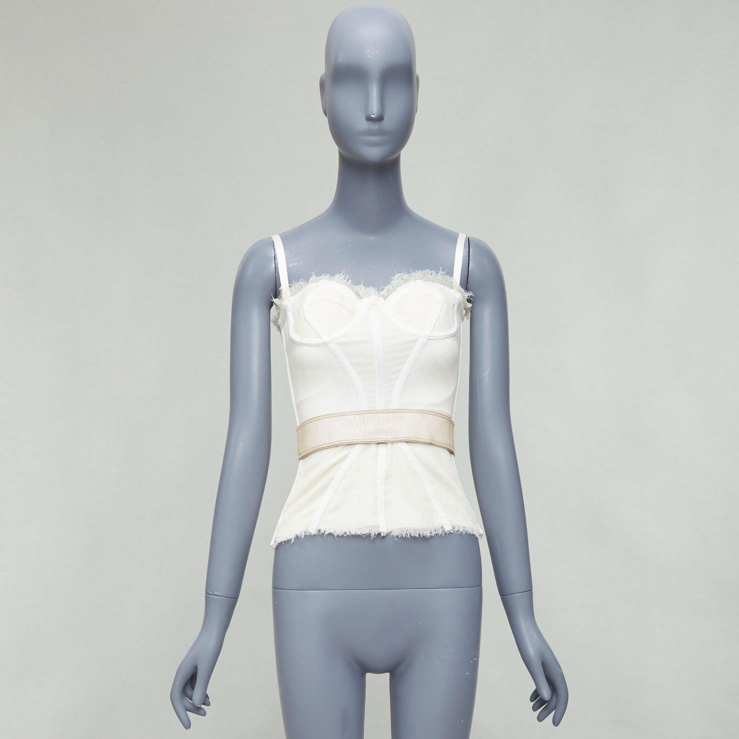 DOLCE GABBANA cream mesh lace trim corset bustier IT38 XS For Sale 3