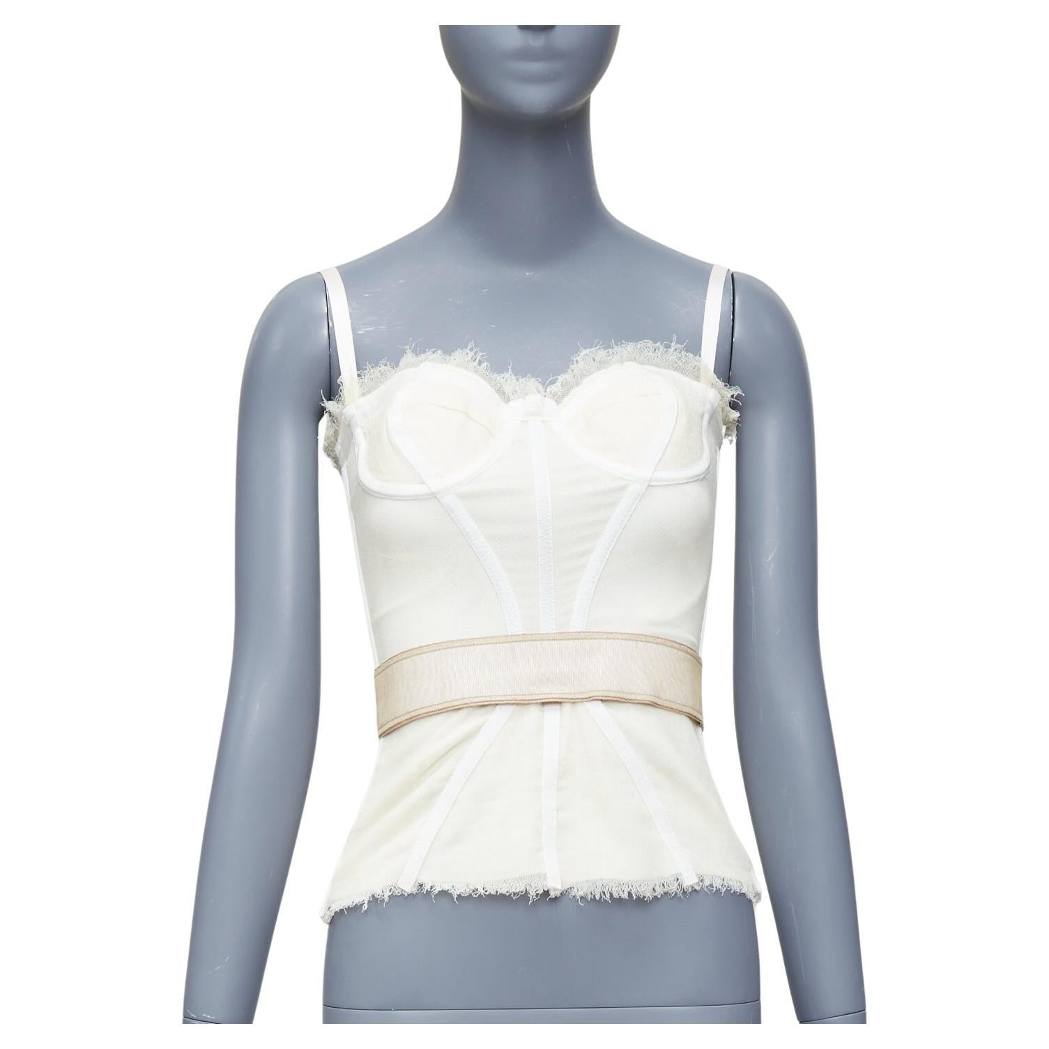 DOLCE GABBANA cream mesh lace trim corset bustier IT38 XS For Sale
