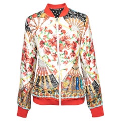 Dolce & Gabbana Cream Printed Silk Zip Front Jacket M