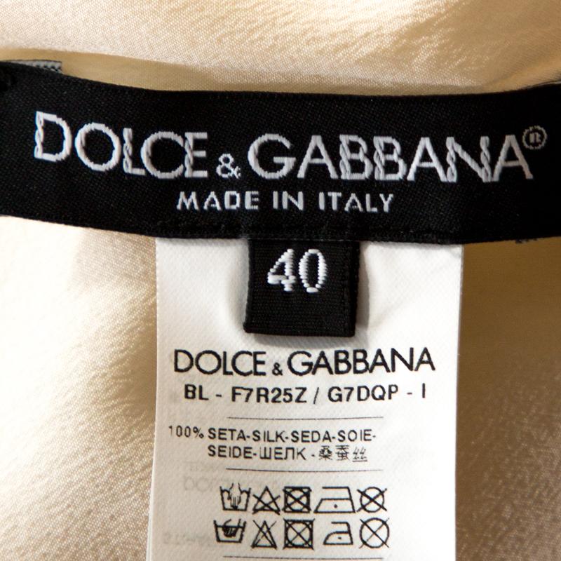 Women's Dolce & Gabbana Cream Silk Floral Applique Detail Short Sleeve Top S