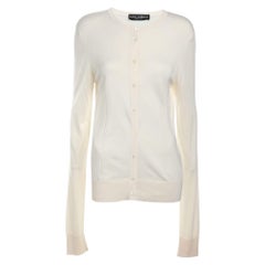 Used Dolce & Gabbana Cream Silk Knit Button Front Cardigan L