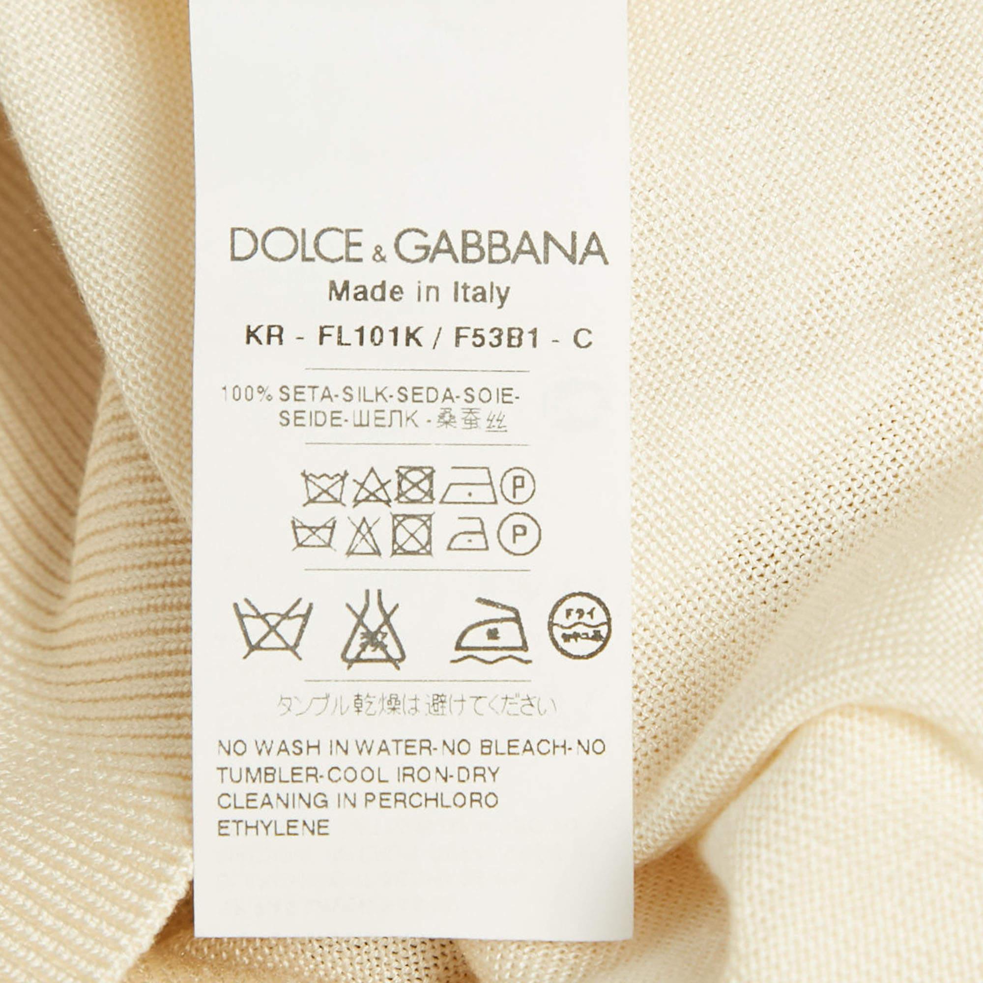 Dolce & Gabbana Felpa girocollo in seta color crema S in vendita 1