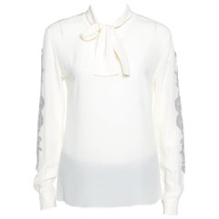 Dolce & Gabbana Cream Silk Lace Applique Bow Tie Detail Blouse S