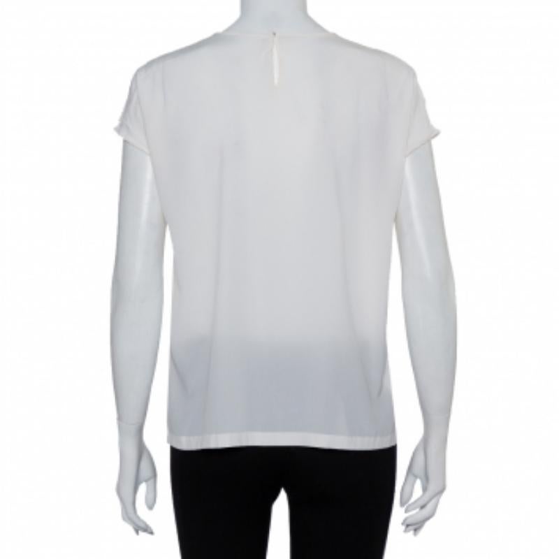 Gray Dolce & Gabbana Cream Silk Sequin Embellished Trim Blouse M For Sale