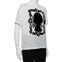 Dolce & Gabbana Cream Silk Silhouette Applique Detail Short Sleeve Top M