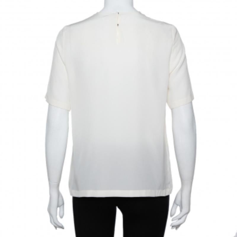 Dolce & Gabbana Cream Silk Silhouette Applique Detail Short Sleeve Top M In Good Condition For Sale In Dubai, Al Qouz 2