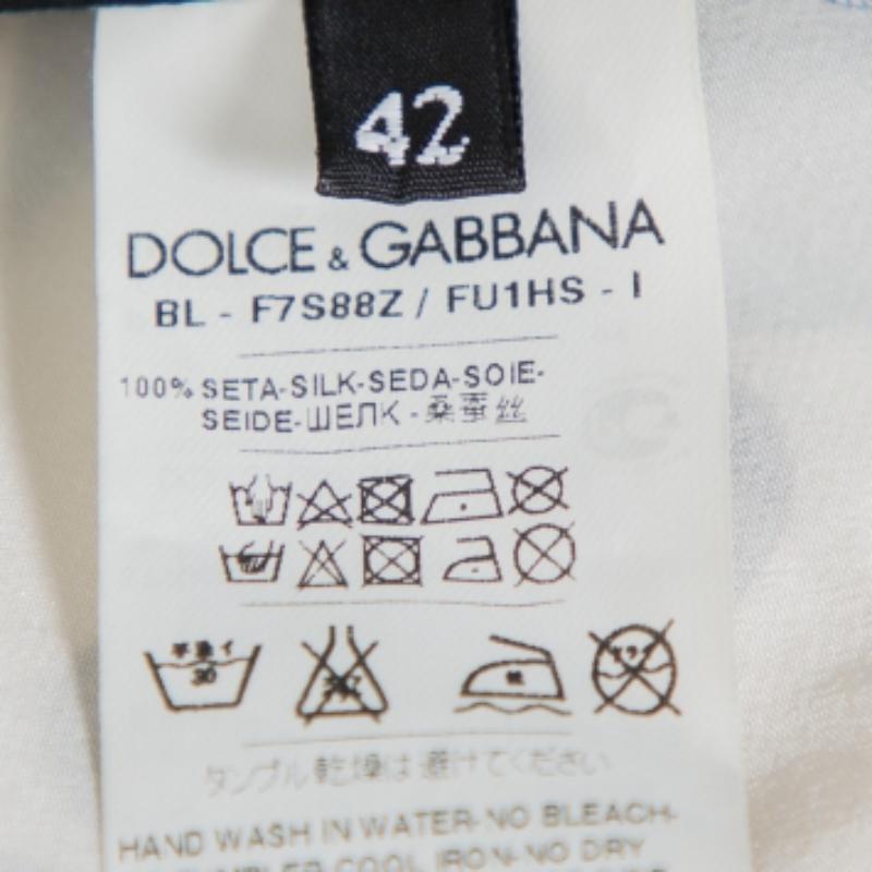 Women's Dolce & Gabbana Cream Silk Silhouette Applique Detail Short Sleeve Top M For Sale