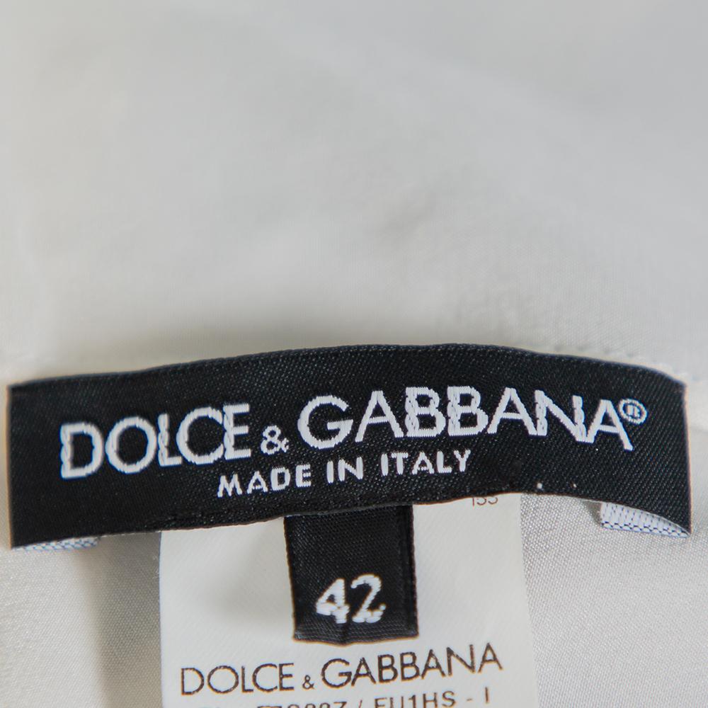 Women's Dolce & Gabbana Cream Silk Silhouette Applique Detail Short Sleeve Top M