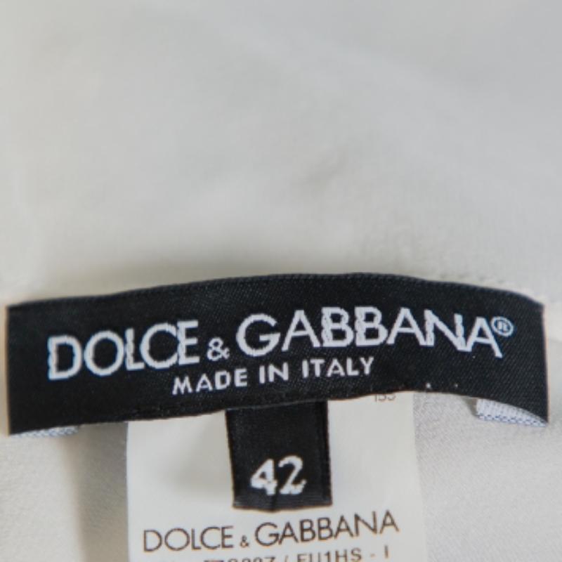 Dolce & Gabbana Cream Silk Silhouette Applique Detail Short Sleeve Top M For Sale 1