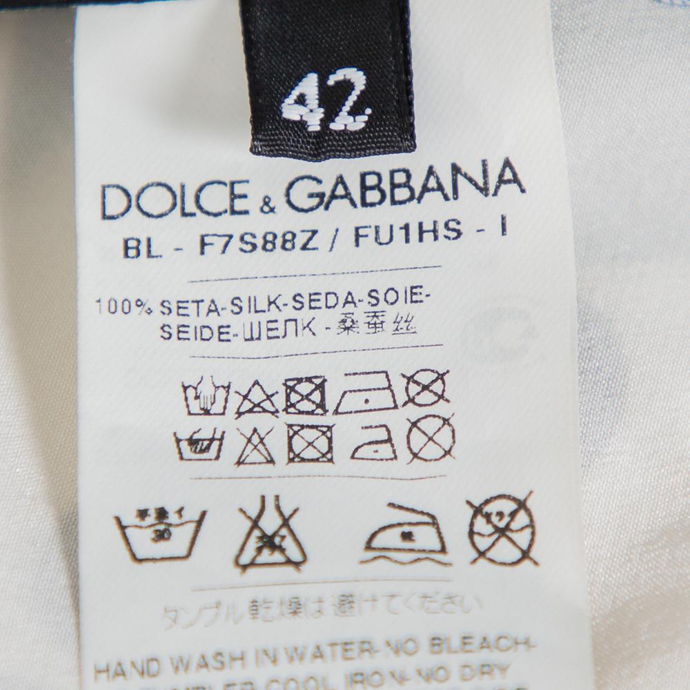 Dolce & Gabbana Cream Silk Silhouette Applique Detail Short Sleeve Top M 1