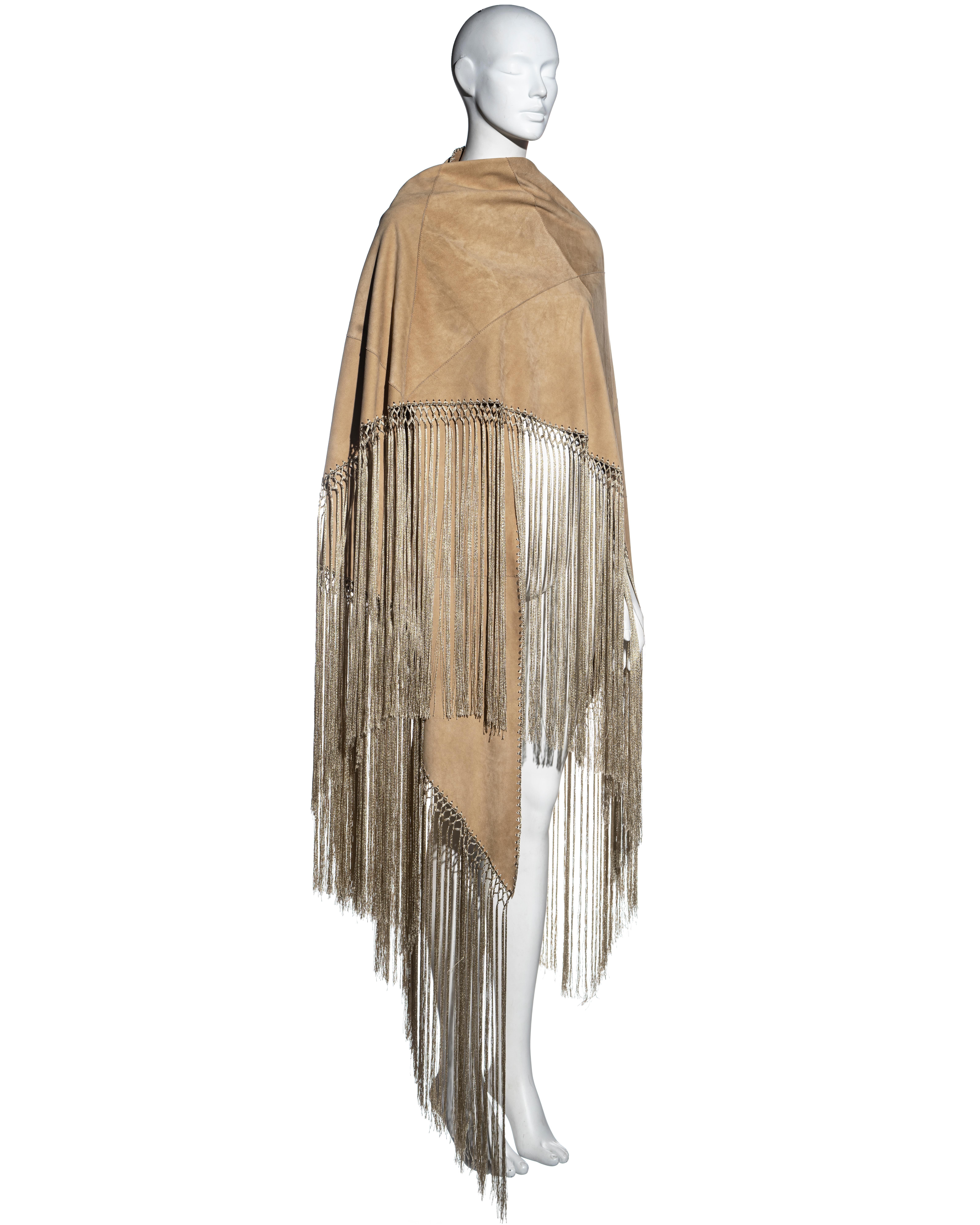 ▪ Dolce & Gabbana cream suede shawl 
▪ Silk thread deep fringe 
▪ Oversized 
▪ Can be styled in multiple ways 
▪ One size fits all
▪ Fall-Winter 2002