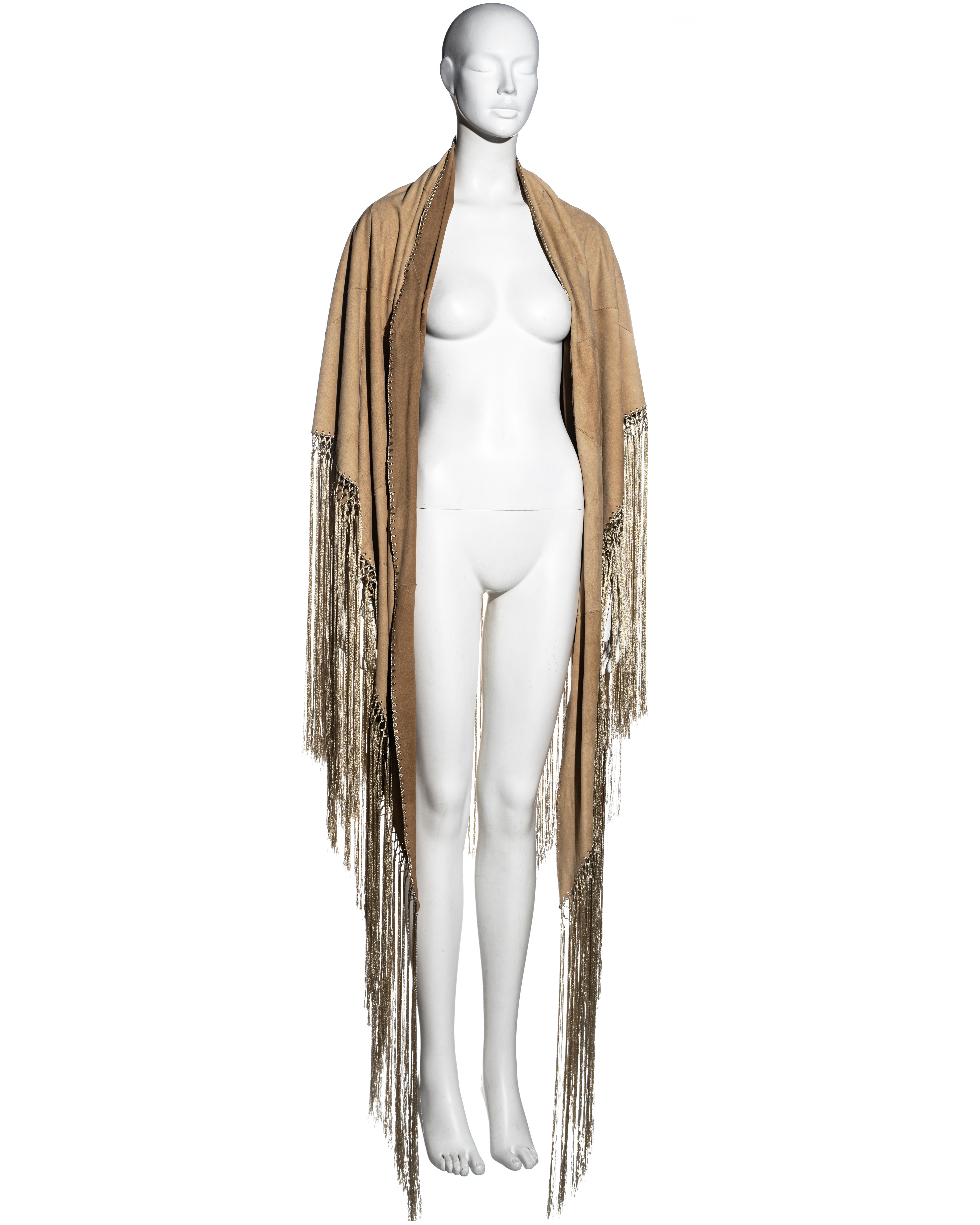 Marron Dolce & Gabbana - Châle en daim crème à franges profondes, automne-hiver 2002