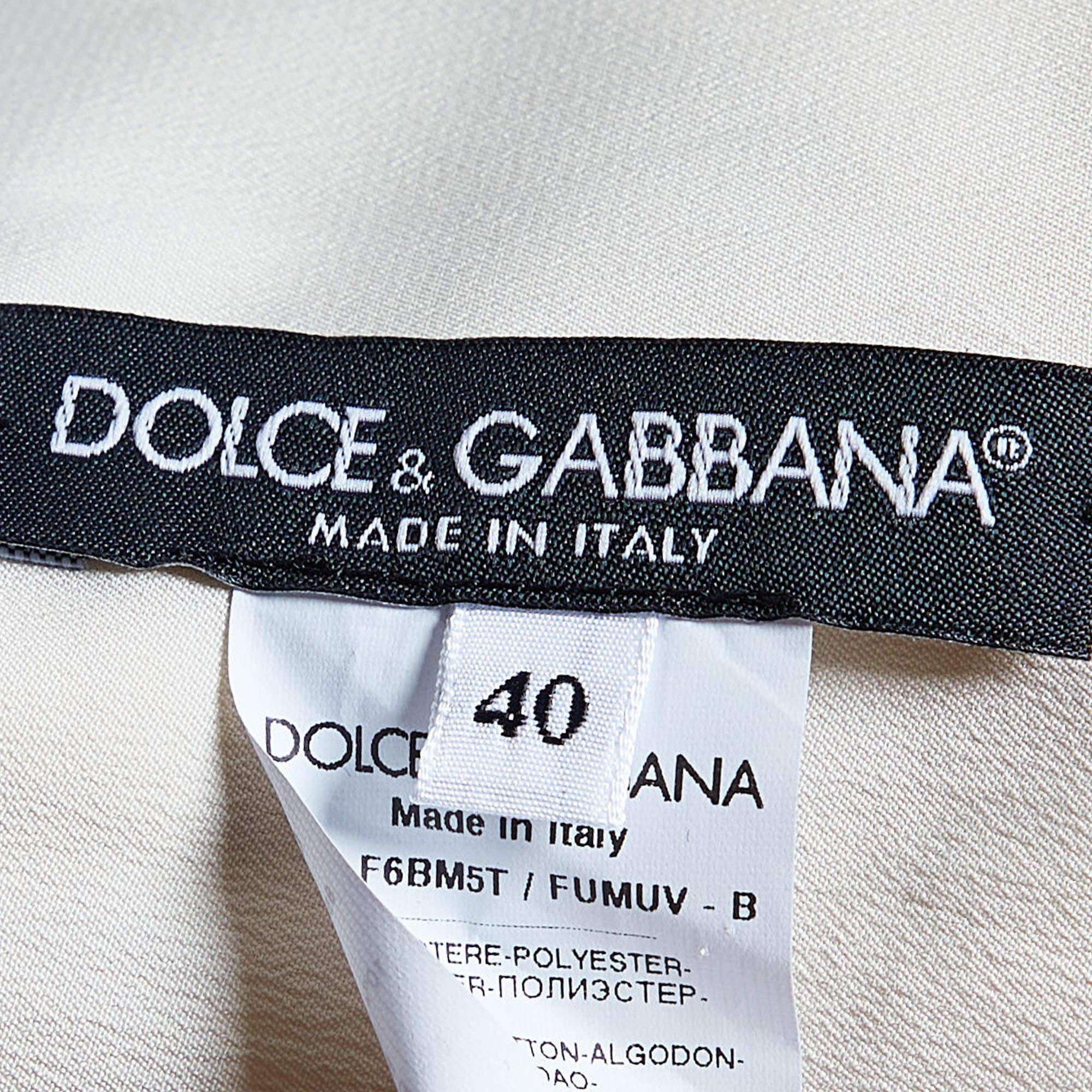Gray Dolce & Gabbana Cream Textured Satin Contrast Detail Min Dress S For Sale