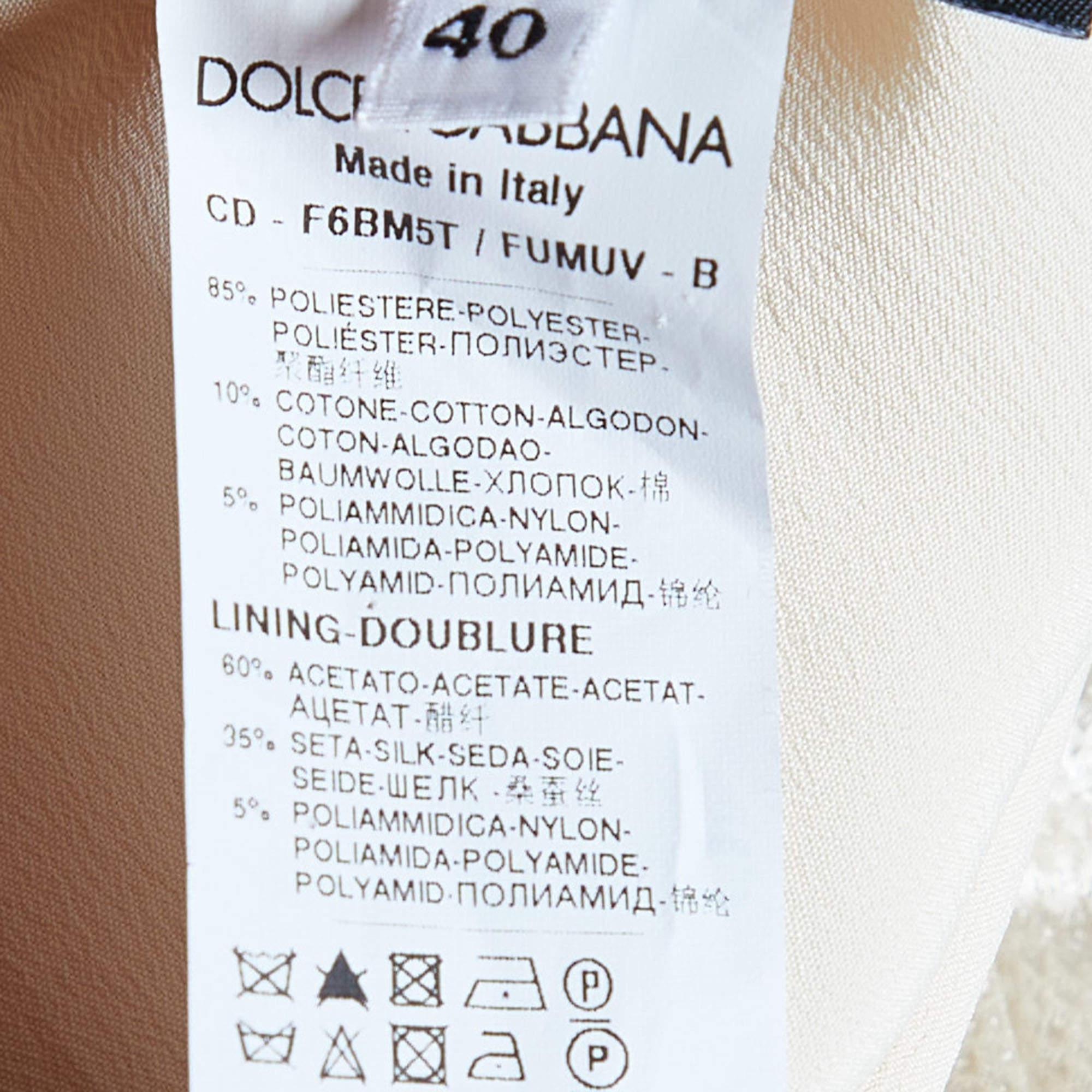 Dolce & Gabbana Cream Textured Satin Contrast Detail Min Dress S In Good Condition For Sale In Dubai, Al Qouz 2