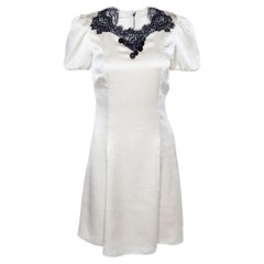 Dolce & Gabbana Creme texturiertem Satin Kontrast Detail Min Kleid S