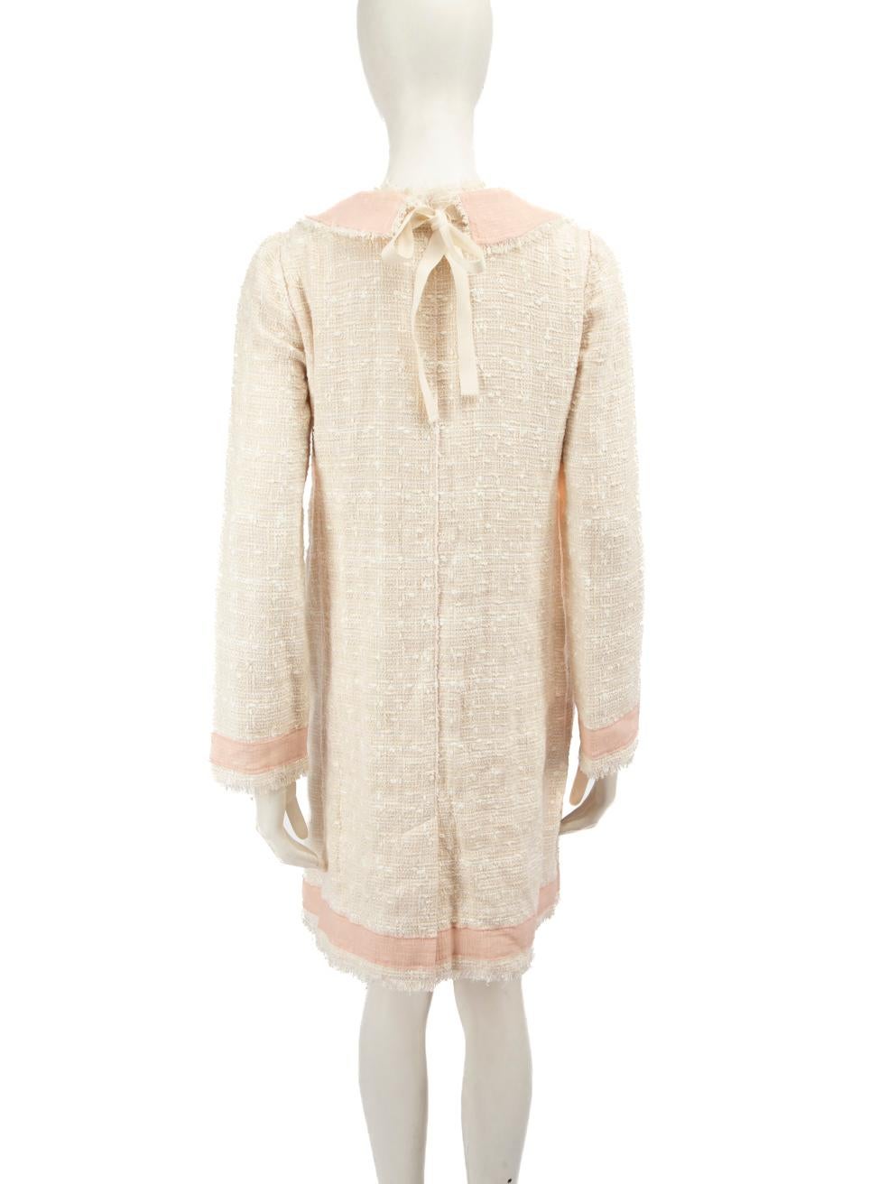 White Dolce & Gabbana Cream Tweed Pink Trim Dress Size M