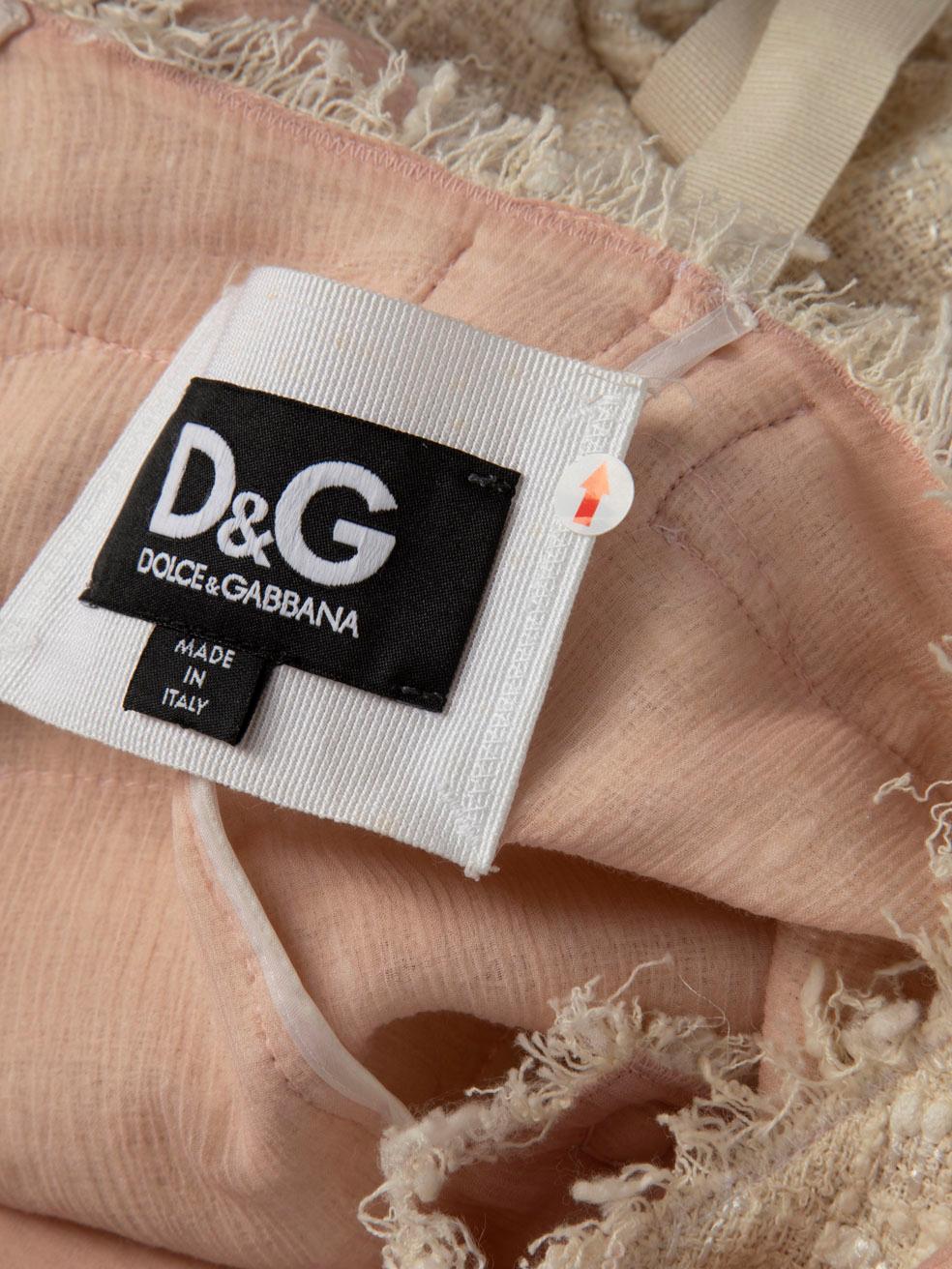 Dolce & Gabbana Cream Tweed Pink Trim Dress Size M 1