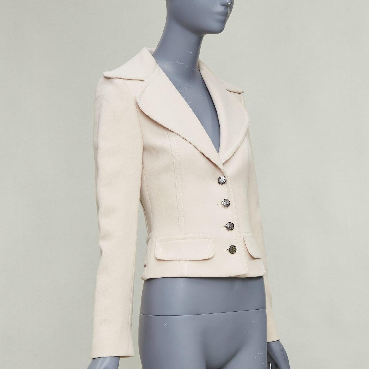 Gris DOLCE & Gabbana blazer court à col tulipe en laine vierge crème IT36 XXS en vente