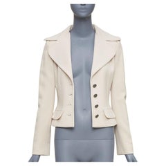 DOLCE GABBANA cream virgin wool tulip collar cropped blazer IT36 XXS