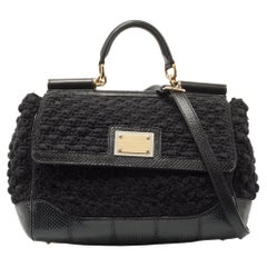 Dolce & Gabbana Crochet Fabric and Watersnake Large Miss Sicily Top Handle Bag