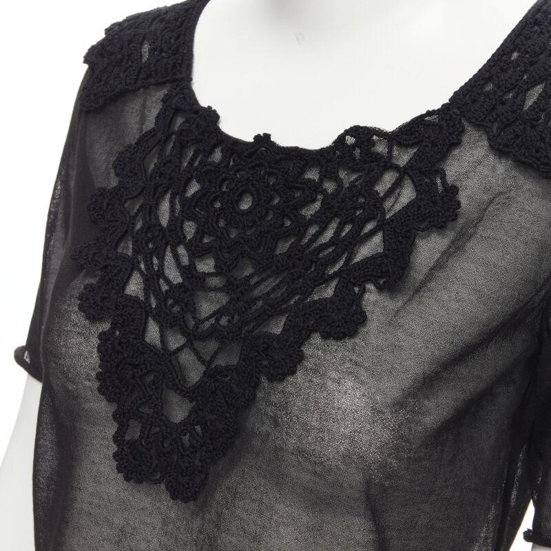 DOLCE GABBANA crochet lace sheer rolled edges fine knit cotton top IT40 S
Reference: MELK/A00041
Brand: Dolce Gabbana
Designer: Domenico Dolce and Stefano Gabbana
Material: Cotton
Color: Black
Pattern: Solid
Extra Details: Crochet detailing at