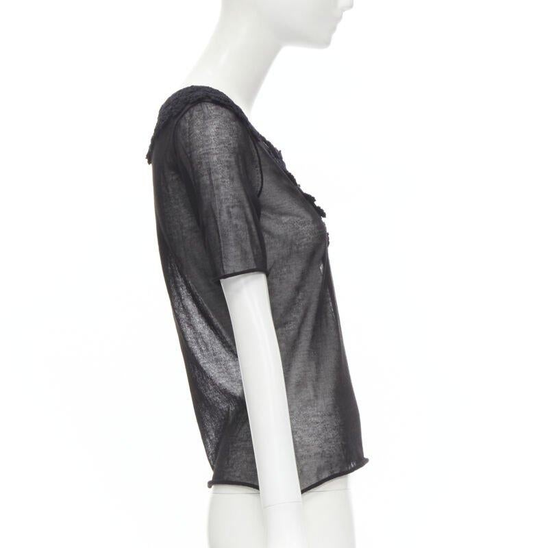DOLCE GABBANA crochet lace sheer rolled edges fine knit cotton top IT40 S In Excellent Condition For Sale In Hong Kong, NT