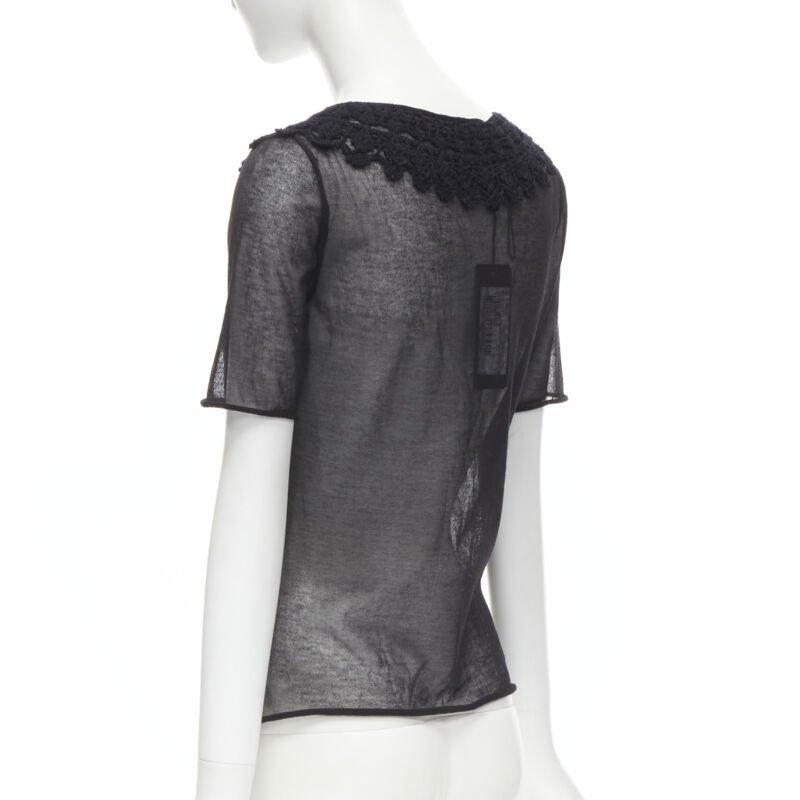 Women's DOLCE GABBANA crochet lace sheer rolled edges fine knit cotton top IT40 S For Sale