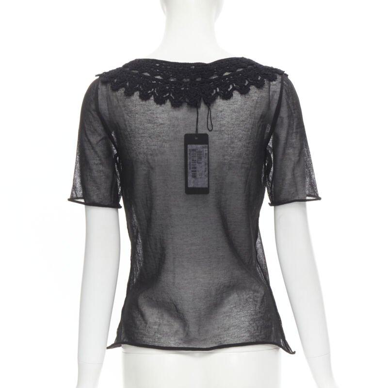 DOLCE GABBANA crochet lace sheer rolled edges fine knit cotton top IT40 S For Sale 1