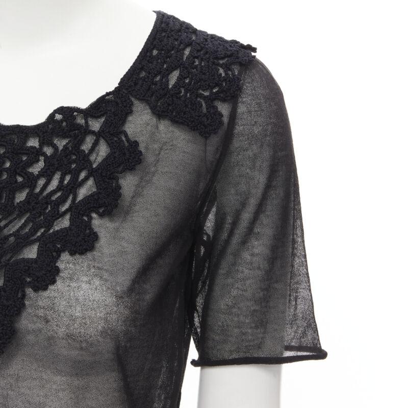 DOLCE GABBANA crochet lace sheer rolled edges fine knit cotton top IT40 S For Sale 2